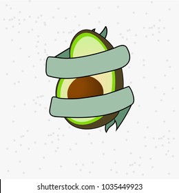 Painted avocado with ribbon, vector