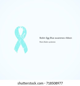 Painted awareness ribbon Robin Egg Blue. Pierre Robin syndrome. Isolated icon. List of meanings, symbol, name of color.