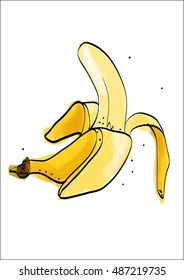 painted banana on white background
