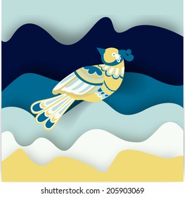 painted bird on blue waves