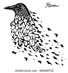 Painted black crows surrealism, isolated on white