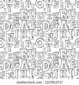 Painted black pattern with alphabet on white background.