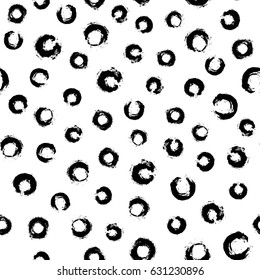 Painted black white background. Grungy circles. Hand drawn seamless pattern. Abstract decoration for wallpaper, textile print, fashionable fabric. Brush strokes vector illustration. Grunge design.