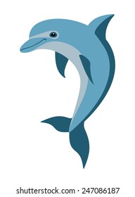 painted blue dolphin on white background