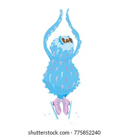 painted blue owl dances on ice on skates