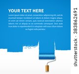 Painted blue wall and paint roller