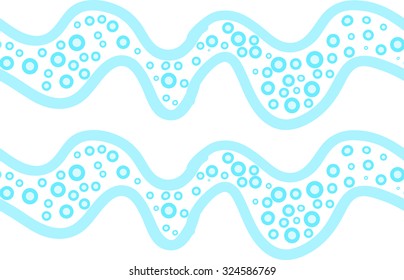 Painted blue waves with dots.Hand drawn with paint brush seamless background. Abstract colorful texture. Modern irregular tillable design.
