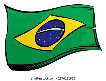 Painted Brazilian Flag Waving In Wind