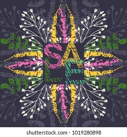 Painted bright flowers with a symmetrical pattern, like a colorful background for marketing promotion