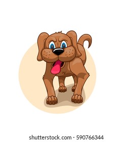 painted brown dog with his tongue hanging out and angry eyes