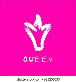 Painted with a brush crown of the queen in grunge style white on an isolated pink layer