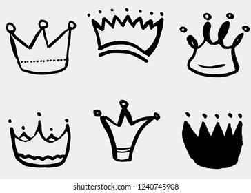 Painted brush crowns set. Isolated, vector, hand drawn