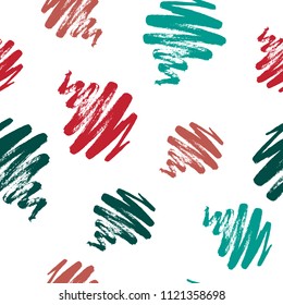 Painted brush ink grunge zigzag stains stripes seamless pattern. Hand drawn design elements. Brush strokes vector. Colorful objects on white background