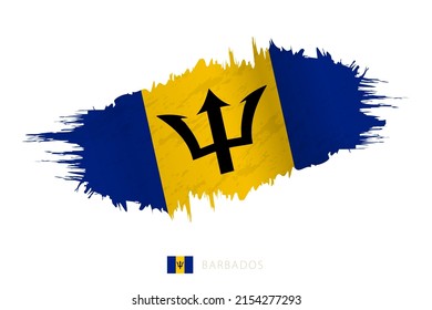 Painted brushstroke flag of Barbados with waving effect. Vector flag.