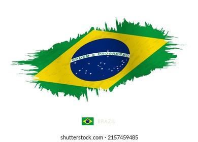 Painted brushstroke flag of Brazil with waving effect. Vector flag.