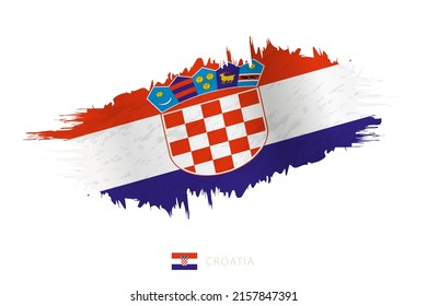 Painted brushstroke flag of Croatia with waving effect. Vector flag.