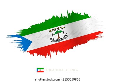 Painted brushstroke flag of Equatorial Guinea with waving effect. Vector flag.