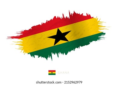 Painted brushstroke flag of Ghana with waving effect. Vector flag.