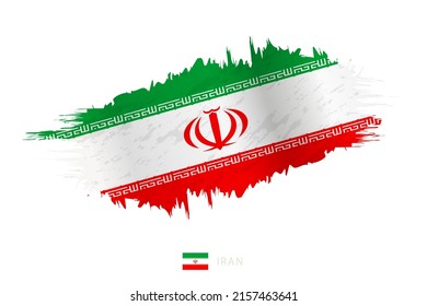 Painted brushstroke flag of Iran with waving effect. Vector flag.