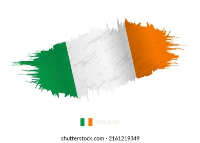 Painted brushstroke flag of Ireland with waving effect. Vector flag.