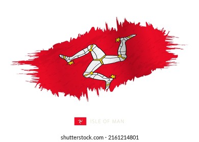 Bandera de pincel pintado de la Isla de Man con efecto ondulado. Bandera del vector.