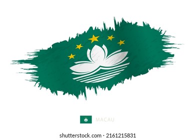 Bandera de trazo de pincel de Macao con efecto ondulante. Bandera del vector.