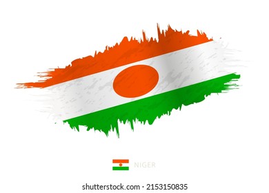 Painted brushstroke flag of Niger with waving effect. Vector flag.