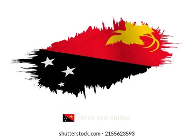 Painted brushstroke flag of Papua New Guinea with waving effect. Vector flag.