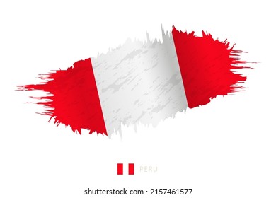 Painted brushstroke flag of Peru with waving effect. Vector flag.