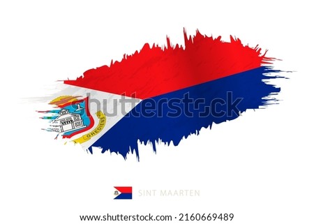 Painted brushstroke flag of Sint Maarten with waving effect. Vector flag.