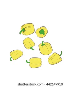 Painted bunch of yellow pepper on a white background. Stylish vector image