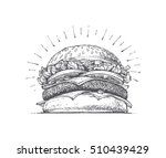 painted burger, great delicious sandwich, vector illustration, vintage style
