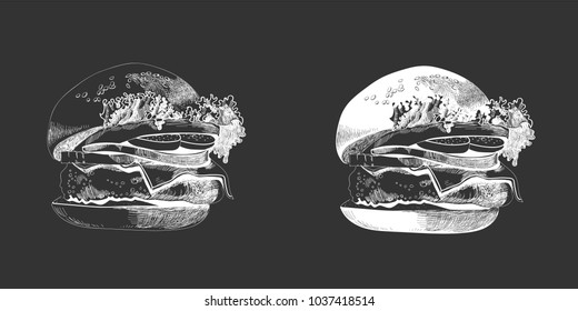 painted burger, great delicious sandwich, illustration,