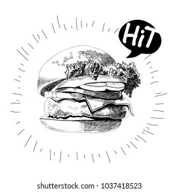painted burger, great delicious sandwich, illustration,