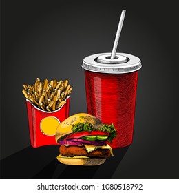 painted burger, great delicious sandwich, illustration,