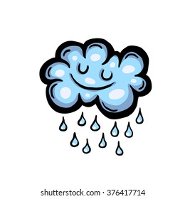 Painted cartoon rain cloud, vector illustration