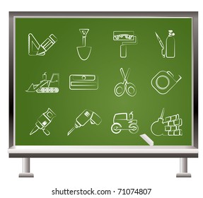 painted with chalk building and construction icons - vector icon set 2