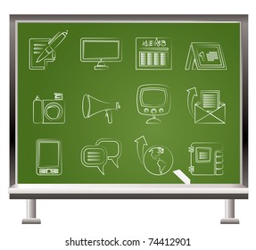 painted with chalk Communication channels and Social Media icons - vector icon set