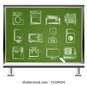 painted with chalk Home electronics and equipment objects - vector illustration