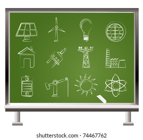 painted with chalk power, energy and electricity icons - vector icon set