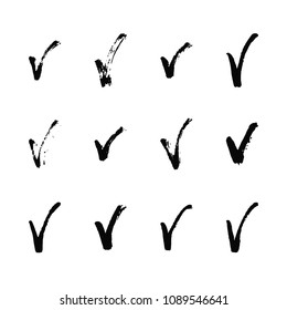 Painted check mark isolated on white background.