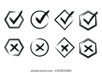 Painted check mark isolated on white background. Grunge style.