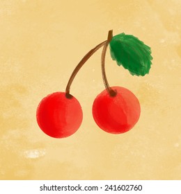 Painted cherry on grunge texture