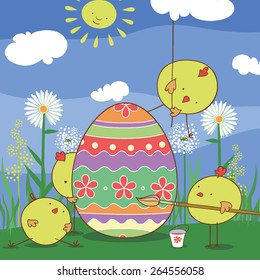 painted chicken eggs. Easter vector picture