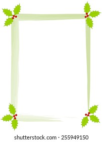 Painted christmas border / frame with holly and berries on corners. 