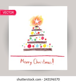 painted Christmas tree,vector. Hand draw.