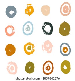 Painted circles background. Acrylic paint or ink rounded hand painted brush strokes. Vector pattern in pastel colors. Retro scandinavian style colorful abstract decorative ornament