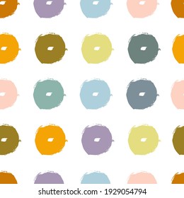 Painted circles background. Acrylic paint or ink rounded hand painted brush strokes. Vector seamless pattern in pastel colors. Retro scandinavian style colorful abstract decorative ornament