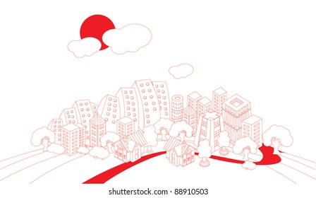 Painted City background vector illustration