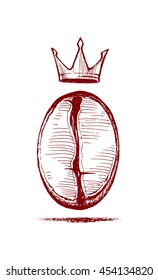 painted coffee beans, the best choice, royal drink, crown with grain, vector illustration
